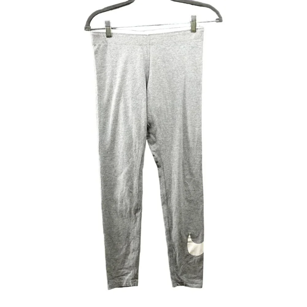 Nike Club Logo Leggings Womens M Gray Swoosh‎ Cotton Blend Yoga Gym Lounge
